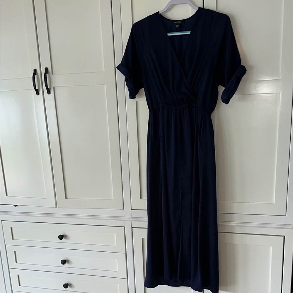 Elegant Navy Blue Wrap Dress